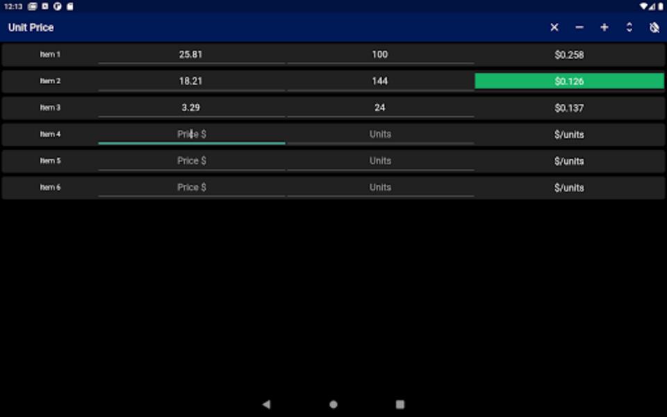 Unit Price Comparison  Screenshot 2