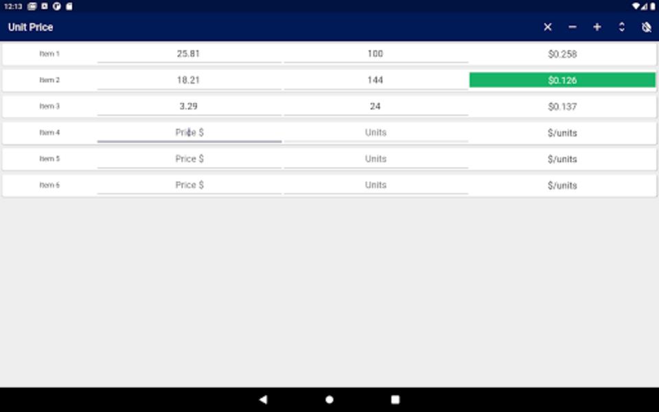 Unit Price Comparison  Screenshot 1