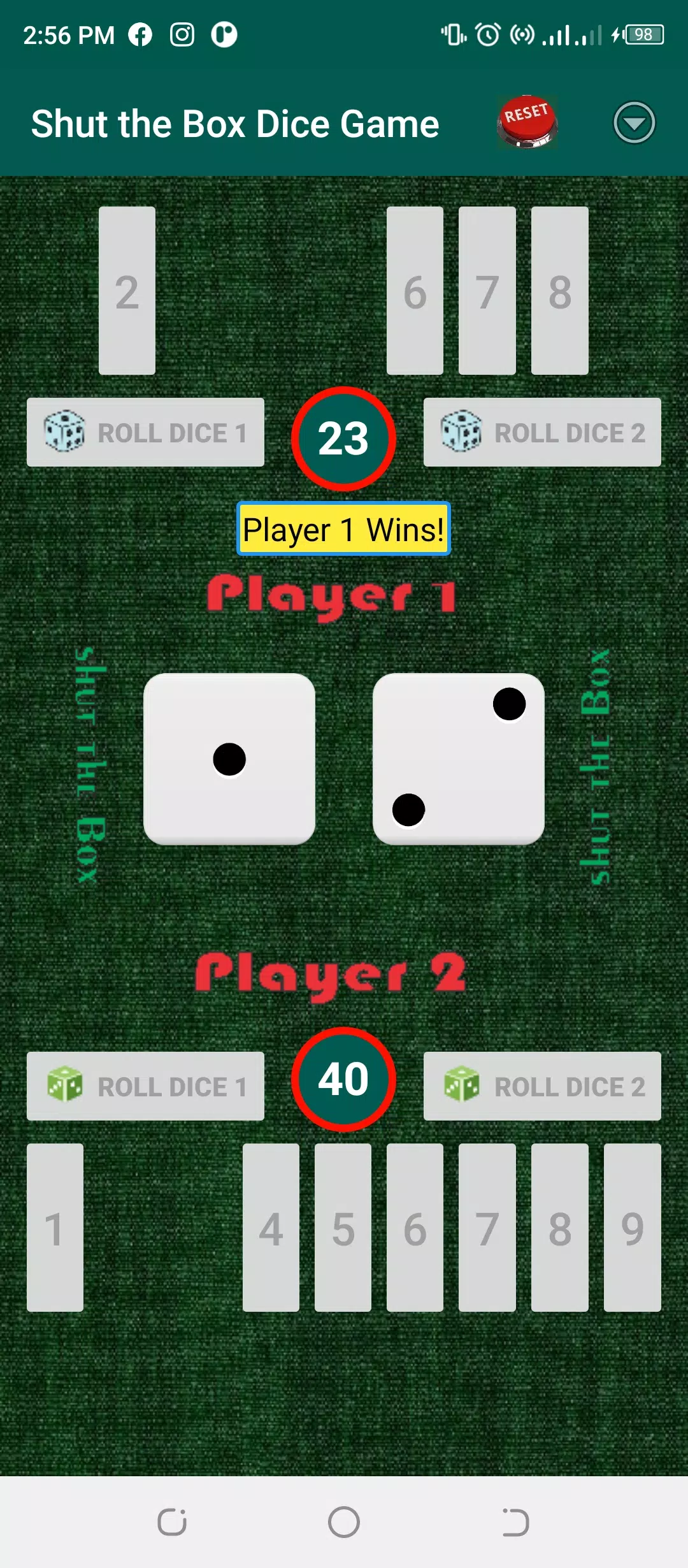 Shut-the-Box Dice Game  Screenshot 3