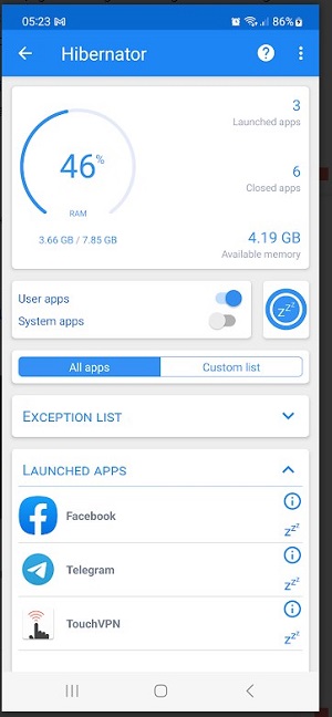 Hibernator : Force Stop Apps  Screenshot 3