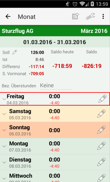 Arbeitszeitkonto  Screenshot 6