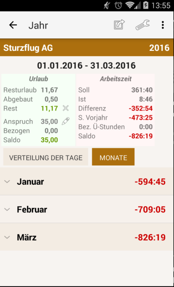 Arbeitszeitkonto  Screenshot 4