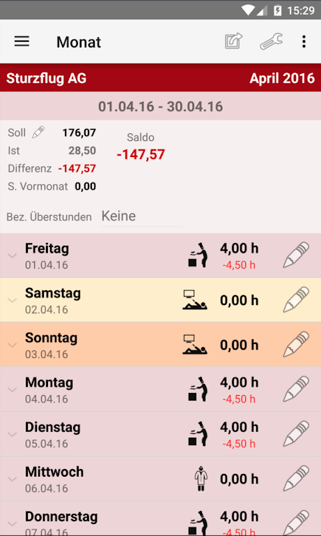 Arbeitszeitkonto  Screenshot 1