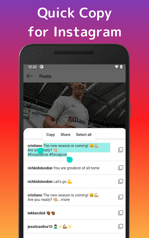 QuickCopy : copy comment text for Instagram  Screenshot 1