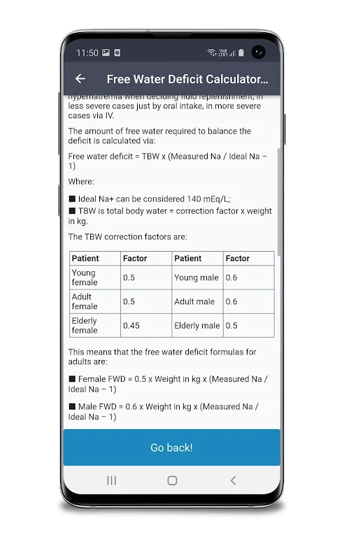 Free Water Deficit Calculator  Screenshot 4