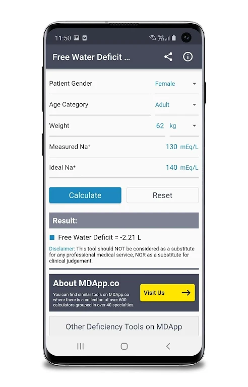 Free Water Deficit Calculator  Screenshot 3