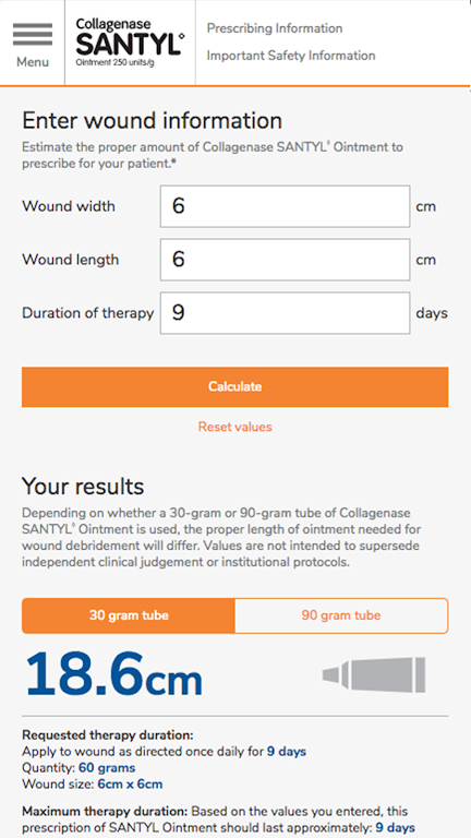 SANTYL* Ointment calculator  Screenshot 2