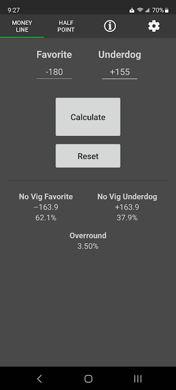 No Vig Moneyline Calculator  Screenshot 1