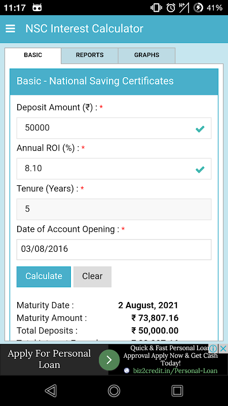 NSC Interest Calculator  Screenshot 2