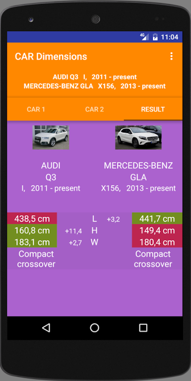 Car size comparison tool  Screenshot 3