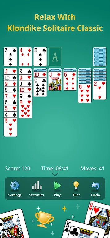 Solitaire Klondike classic.  Screenshot 1