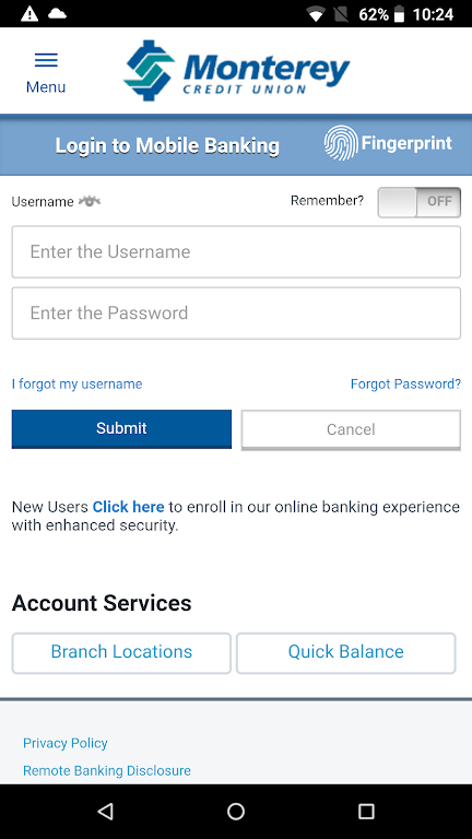 MontereyCU Mobile Banking  Screenshot 1