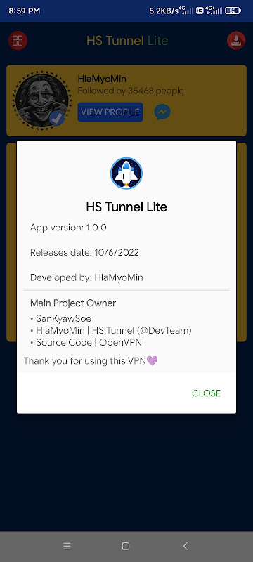 HS Tunnel Lite - Unlimited VPN  Screenshot 1