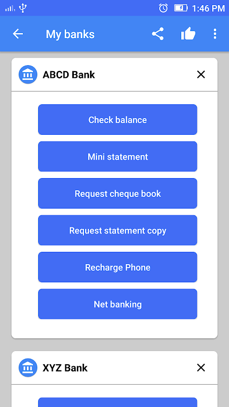 Bank balance check.  Screenshot 1