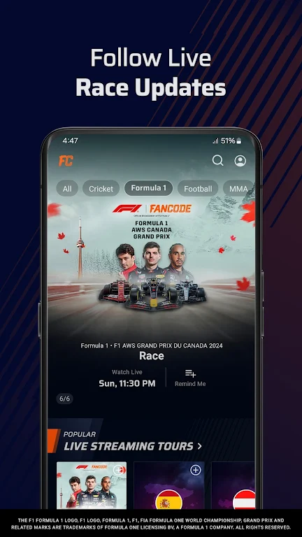 FanCode-Live Cricket, Formula1  Screenshot 1