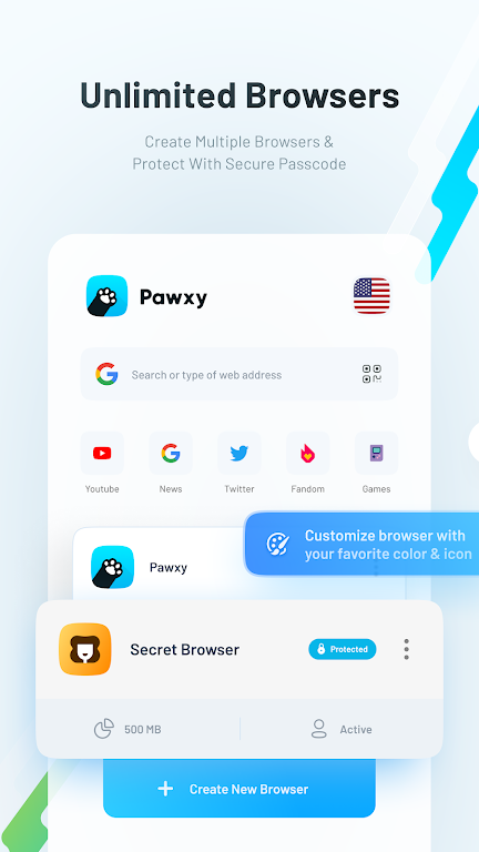 Pawxy – Fast VPN & Web Browser Mod  Screenshot 1