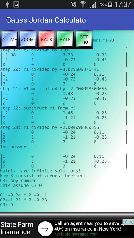 Gauss Jordan Calculator  Screenshot 2