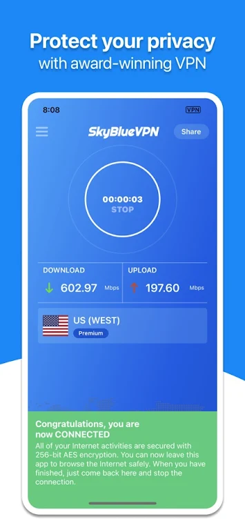 SkyBlueVPN: VPN Fast & Secure  Screenshot 1