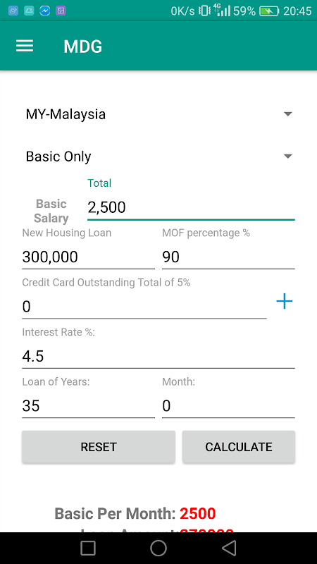 MDG CALCULATOR  Screenshot 1