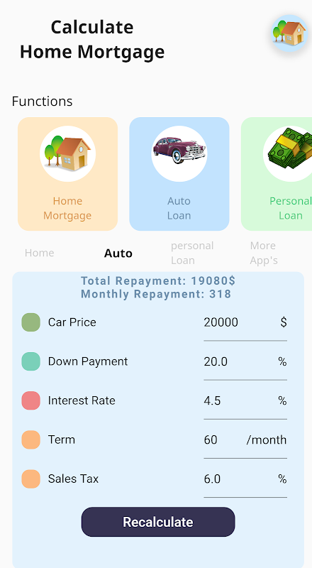 Mortgage & Car Loan Calculator  Screenshot 1