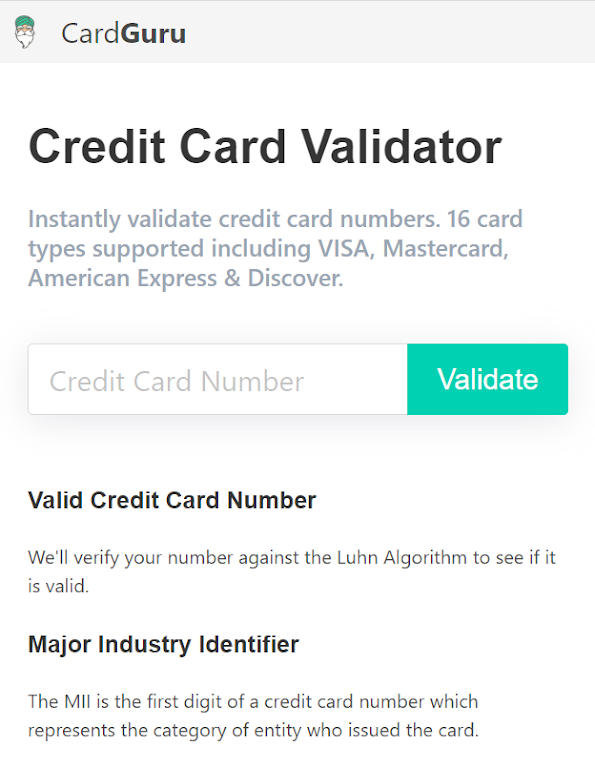 Credit Card Validator - CardGu  Screenshot 1