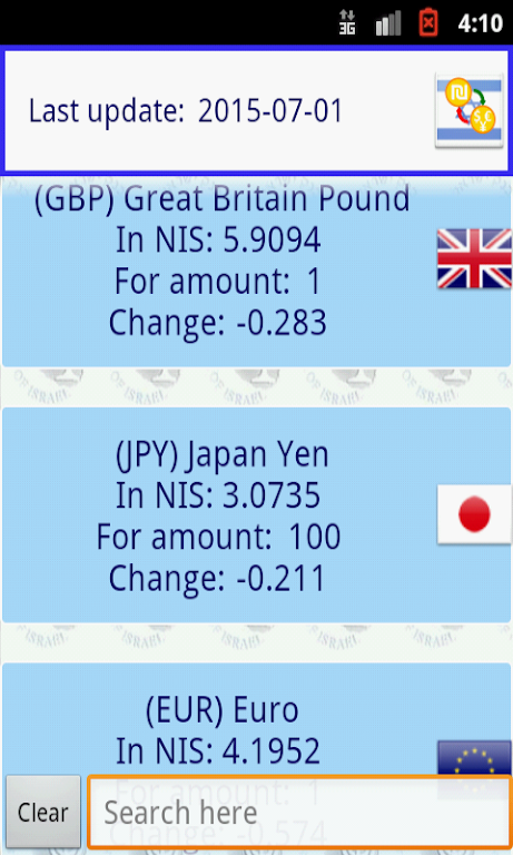 Bank of Israel Exchange rates  Screenshot 4