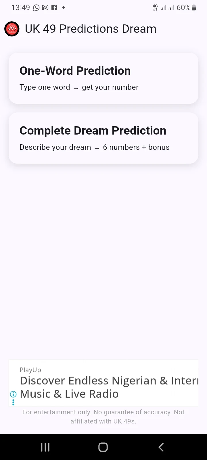 UK 49 Predictions Dream Screenshot 2