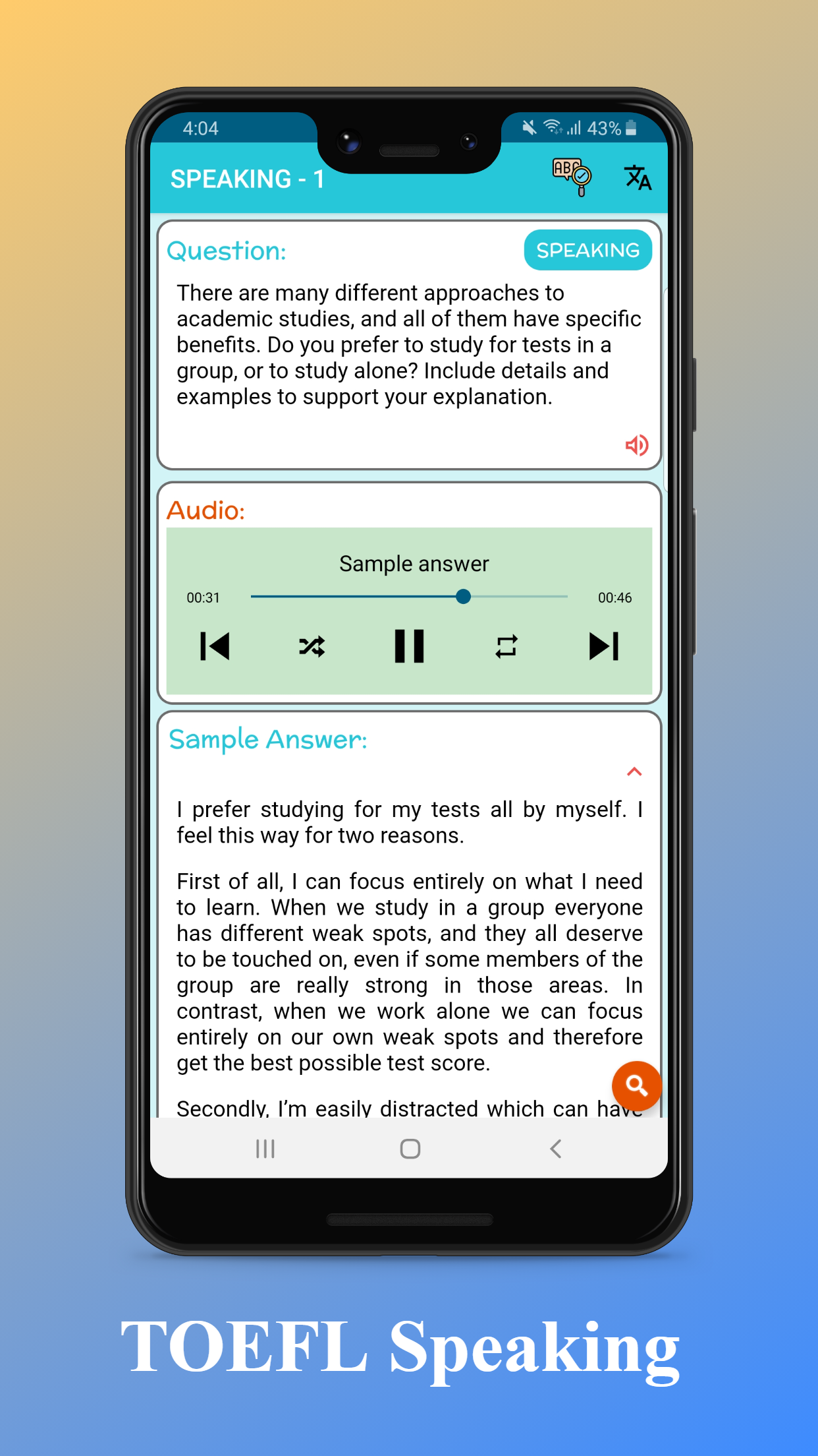 TOEFL Practice Test Screenshot 5