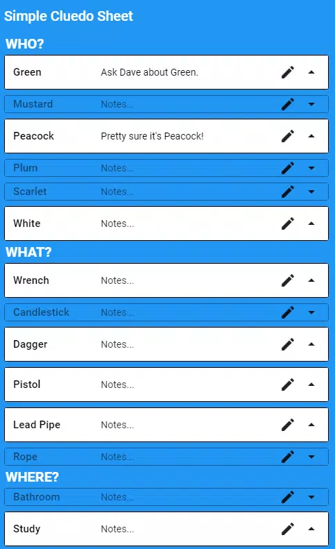 Simple Clue Sheet (Cluedo)  Screenshot 2